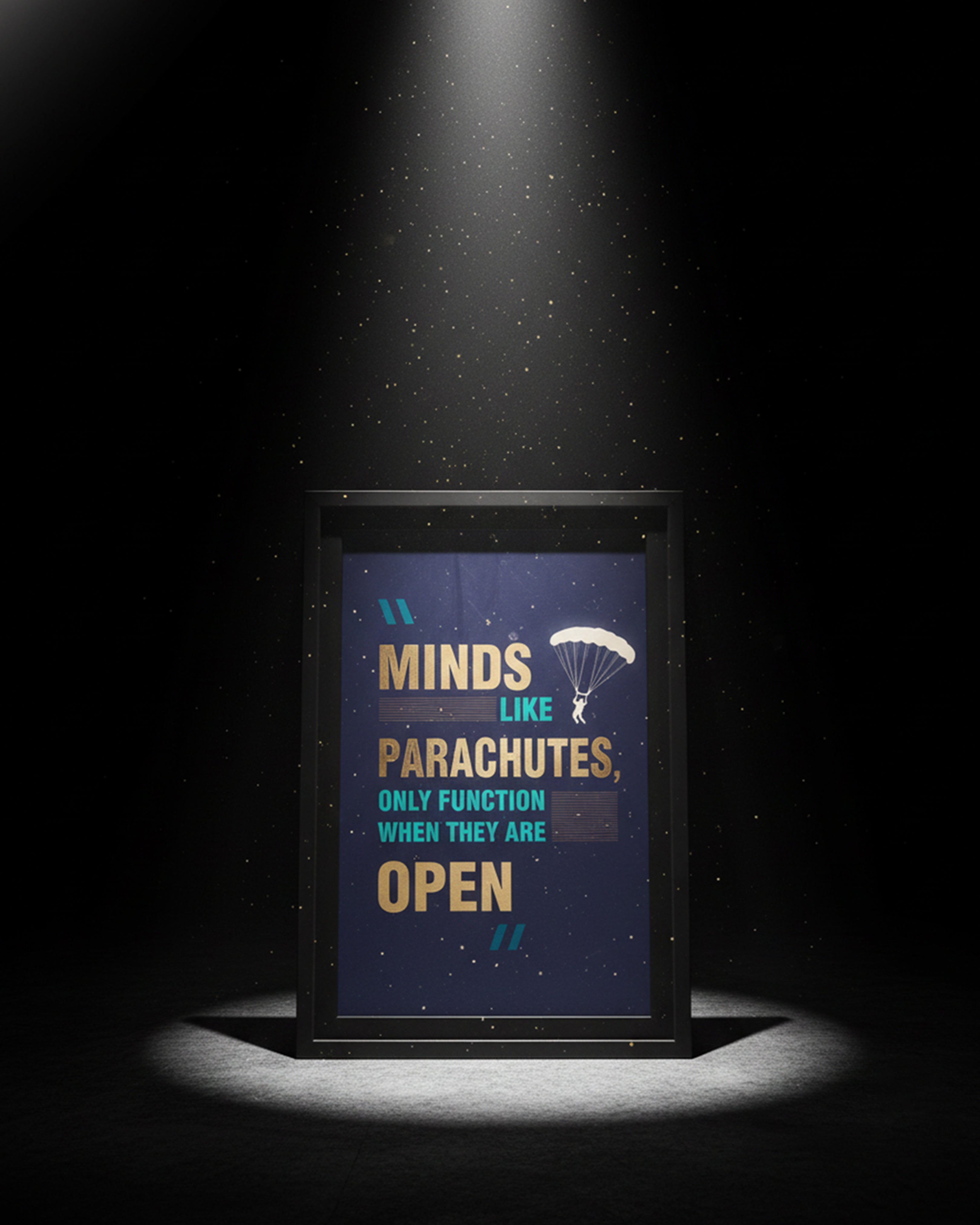 Minds Like Parachutes" Motivational Quote Wall Art – Professional Canvas Decor for Offices & Studios